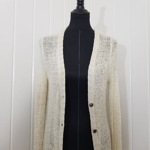 Daytrip Women's Size Small Ivory Open Weave Ladder Back Cardigan Mid Length - Picture 2 of 15